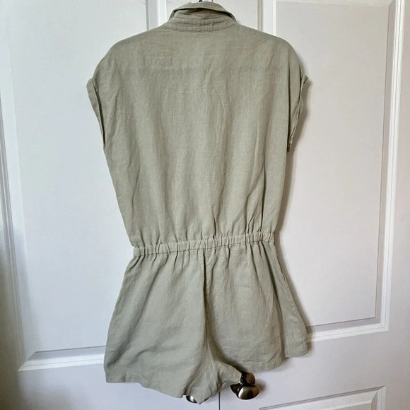 Zara Sage Green Linen Tie Front Romper Lace Khaki Womens L Neutral - Picture 4 of 9